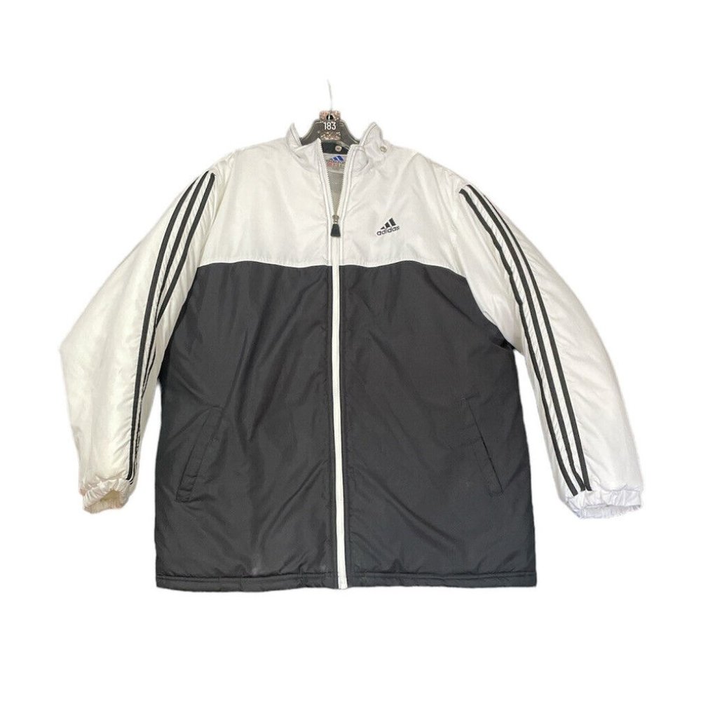 Adidas Windbreaker Track PUFFER Jacket Mens XL Black White Full Zip Activewear